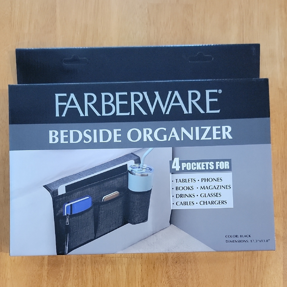 Farberware Black Bedside Organizer with Pockets